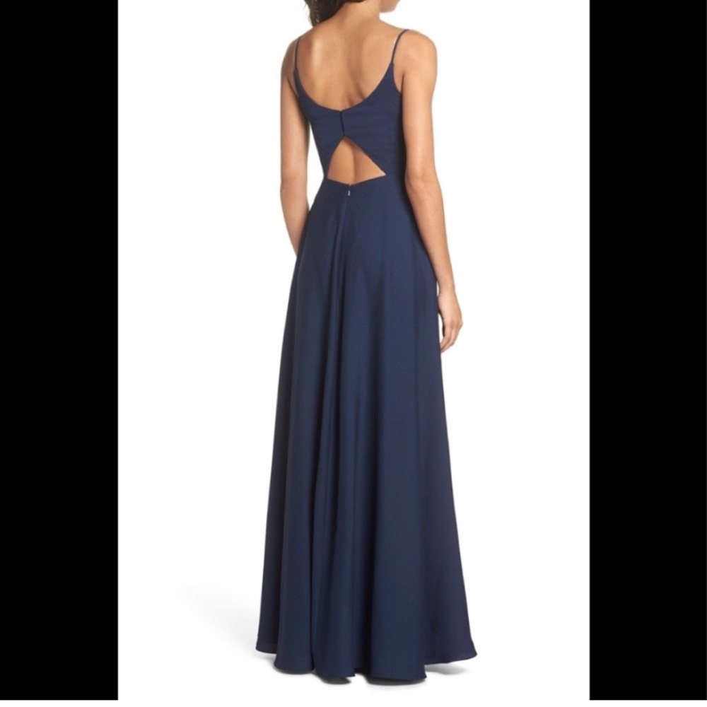 Hayley Paige Occasions 5815 Indigo Navy Blue Maxi formal NWT Sz 10 pockets